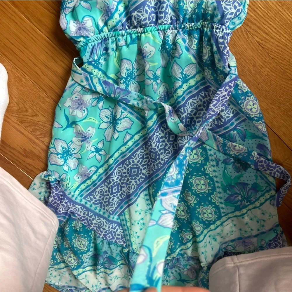 Childrens Place girls 14 dress maxi Floral Blue and Green summer worn once